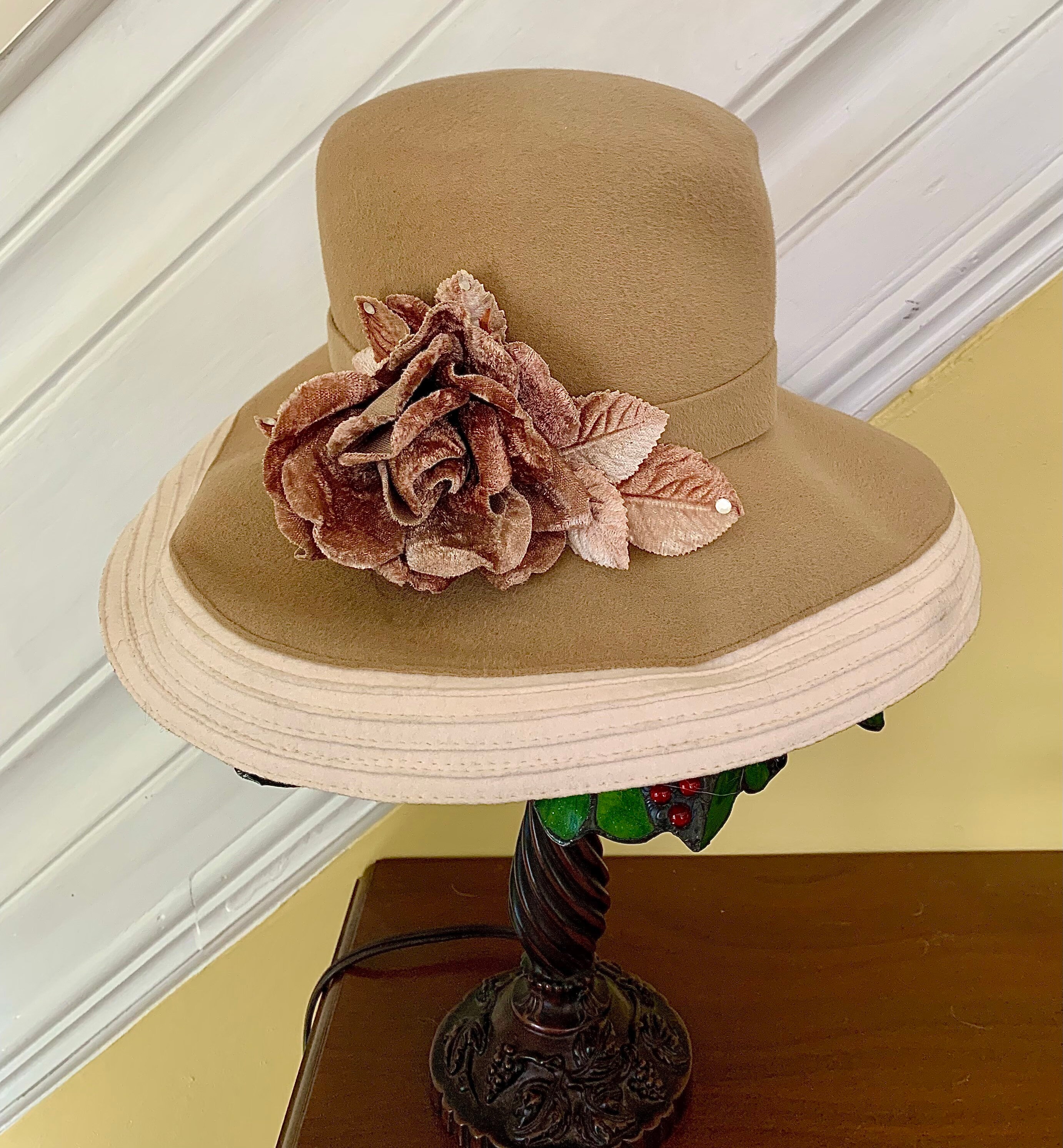 Hat, feather cloche, Tim Crawford Original Vintage Cloche Bucket Beige Cream Pink Hat Tim Crawford - Etsy main image 4