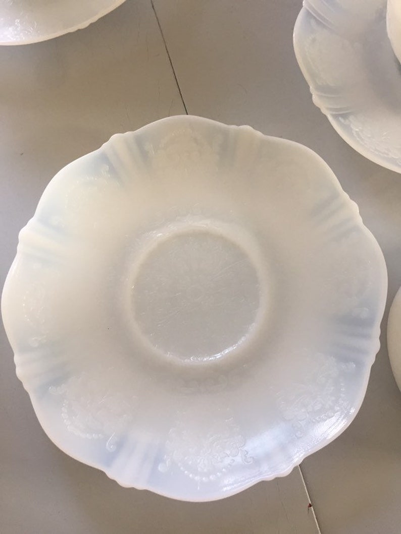 Vintage American Sweetheart glass set of four cups and saucers