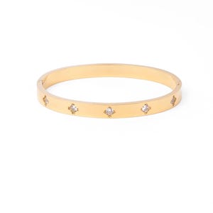 18K Gold Crystal Bangle Bracelet, Waterproof Stainless Steel Sparkly Pave Bangle, Hypoallergenic Stackable Bracelet, Dainty Gift for Her