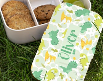 Gepersonaliseerde dinosaurus bento lunchbox voor jongens | Gepersonaliseerde naam lunchbox voor de eerste schooldag | Cadeau voor kinderen