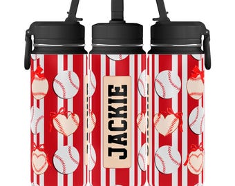 Gepersonaliseerde honkbalwaterfles | Geïsoleerde sportbeker voor kinderen (590 ml)