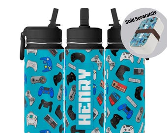 Gepersonaliseerde retro videogamecontroller waterfles | 590 ml geïsoleerde stalen fles (digitale download)