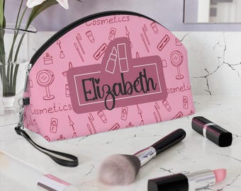 Gepersonaliseerde make-uptas met Elizabeth-cosmeticapatroon | roze make-uptasje
