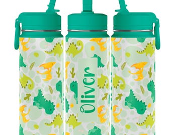Groene mini-waterfles met dinosaurusprint | 590 ml (20 oz) met gepersonaliseerde naam