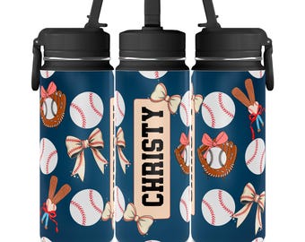 Gepersonaliseerde honkbalwaterfles | Geïsoleerde sportdrinkfles voor kinderen (590 ml)