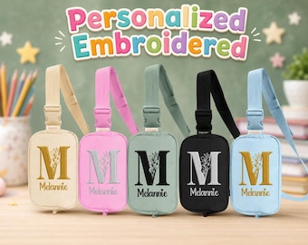 Gepersonaliseerde schoudertas met botanische initialen, mat nylon taslan, verstelbare riem
