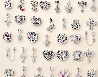 S925 Sterling Silver Heart Dangle Charm Bead, Fits Pandora Bracelets, Necklace Pendant, Custom Jewelry Gift for Women