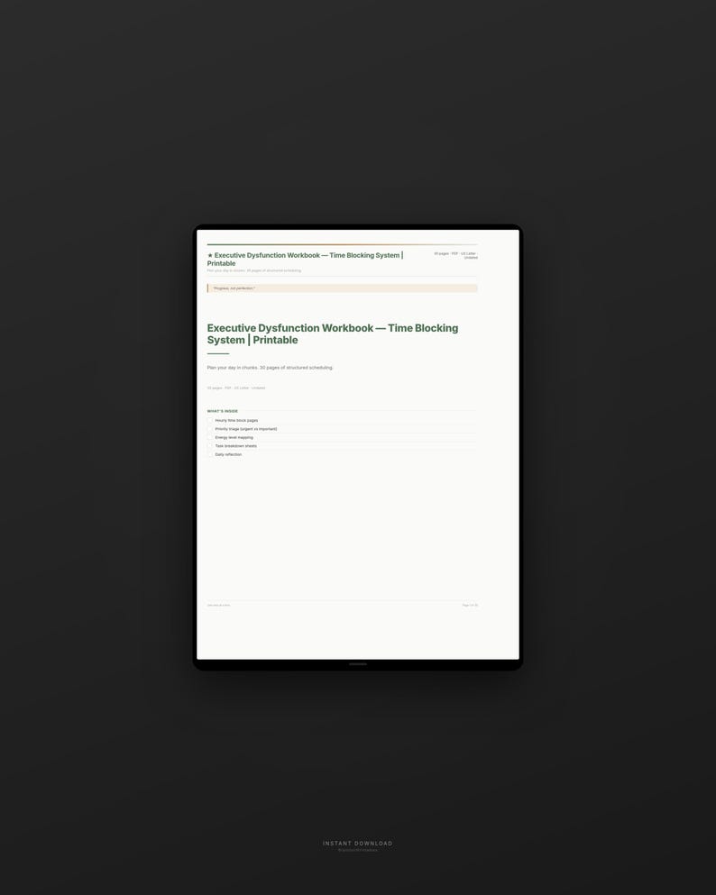 Uitvoerende disfunctie Tijdsblokkering | ADHD dagelijks uurschemaplanner afbeelding 3