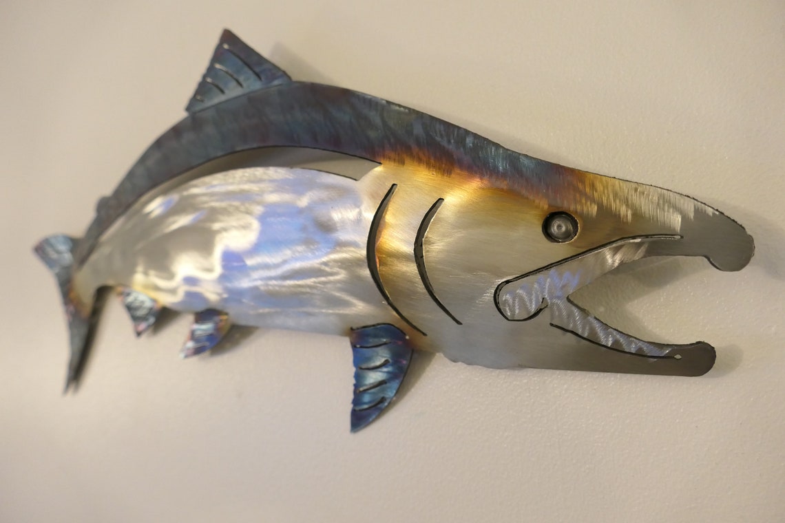 Salmon Wall Metal Art Small 20.5 Wide by 7.5 Etsy