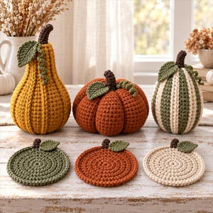 Crochet Pumpkin Coaster Pattern PDF, Gourd Trio Set, 3 Sizes, Fall Table Decor, Beginner Friendly, Illustrated Tutorial, Digital Download