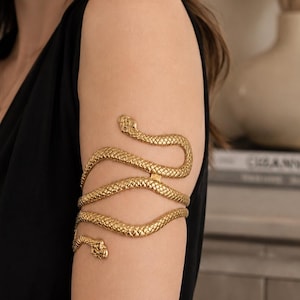 Gold Snake Arm Cuff Bracelet, Goddess Statement Armlet Jewelry