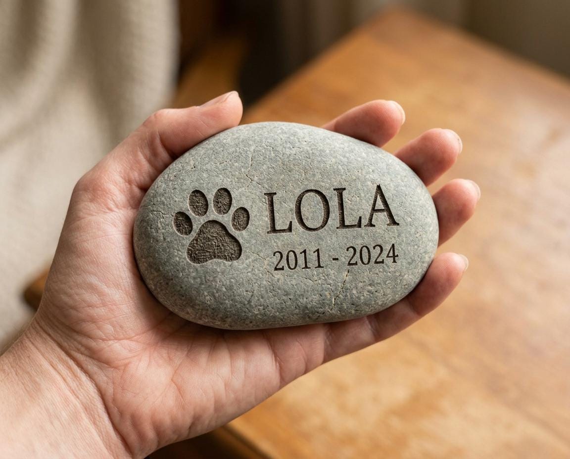 Personalized Pet Memorial Stone, Custom Engraved Pet Name Rock, Dog Cat Memorial Keepsake, Paw Print Memorial Stone, Pet Loss Gift