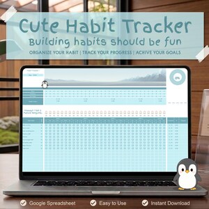 Gamified Penguin Habit Tracker | Google Sheets Monthly Planner (Digital Download)