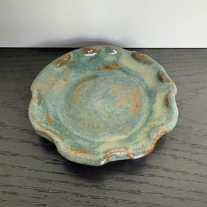 Ceramic Flower Trinket Dish | Blue-Green Glaze, Rustic Rim (4.5" x 0.75")
