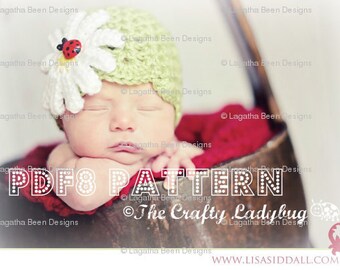 Daisy shell beanie hat - 8 sizes included - newborn to adult - PDF8 instant download