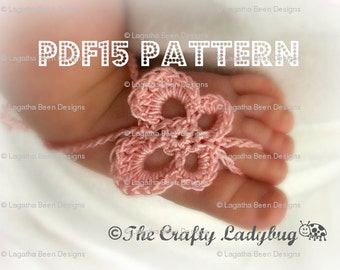 Butterfly barefoot baby sandals - crochet pattern for newborn to toddler sizes - PDF15 digital download