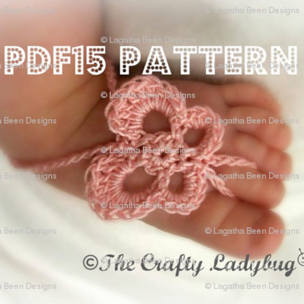 Butterfly barefoot baby sandals - crochet pattern for newborn to toddler sizes - PDF15 digital download