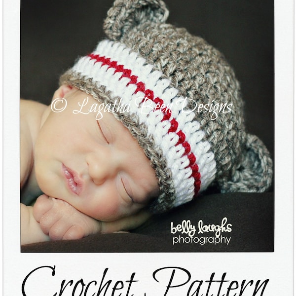 Plain and simple monkey hat crochet pattern - 6 sizes - for boys and girls - PDF1