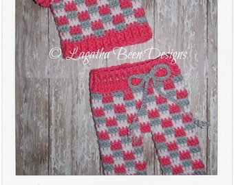 Hopscotch baby pants and BONUS hat pattern for girls or boys - crochet pattern - newborn size only- PDF76 instant download