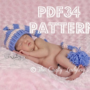 Long tail elf hat crochet pattern - 7 sizes - newborn to adults - PDF34 instant download