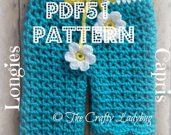 Baby daisy pants - spring longies or capris - crochet pattern - newborn size - PDF51 digital download