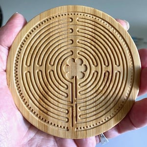 POCKET 4.5&quot; LABYRINTH Bamboo or Cherry wood Pocket Companion, Oasis for Peace and Self Reflection, Meditation Tool, Stress Buster Tool