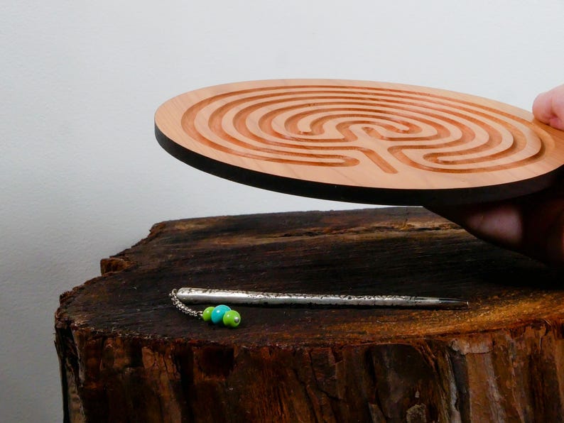 7" Classical Finger Labyrinth on Cherry Wood • Mindfulness Tool • Meditation • Stress Relief • Thoughtful Gift image 3