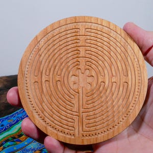 4.5" Cherry Wood Chartres Finger Labyrinth Meditation Tool Mindfulness Stress Relief Calm Focus