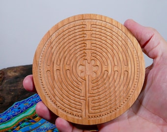4.5" Cherry Wood Chartres Finger Labyrinth Meditation Tool Mindfulness Stress Relief Calm Focus