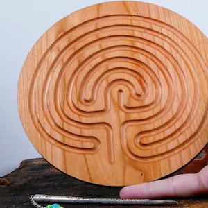 7" Classical Finger Labyrinth on Cherry Wood • Mindfulness Tool • Meditation • Stress Relief • Thoughtful Gift image 1