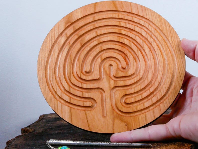 7" Classical Finger Labyrinth on Cherry Wood • Mindfulness Tool • Meditation • Stress Relief • Thoughtful Gift image 1