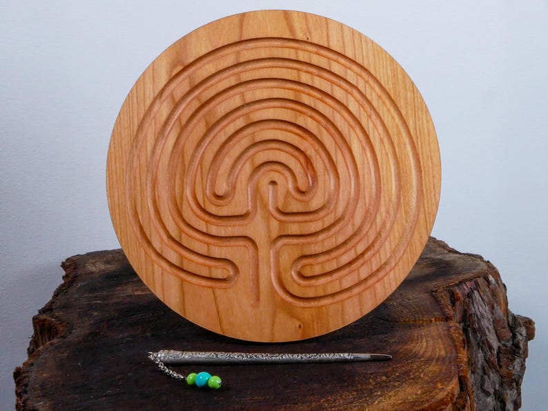 7" Classical Finger Labyrinth on Cherry Wood • Mindfulness Tool • Meditation • Stress Relief • Thoughtful Gift image 2