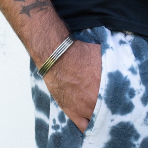 Heavy Stripe pattern cuff bracelet - solid 925 sterling silver - sterling cuff - hand forged bracelet -
