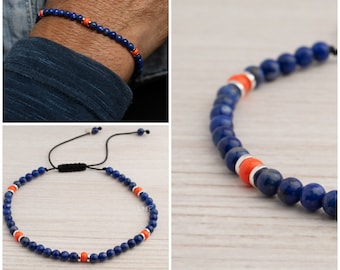 lapis lazuli and orange mens bracelet - statement mens bracelet - gemstone mens jewelry