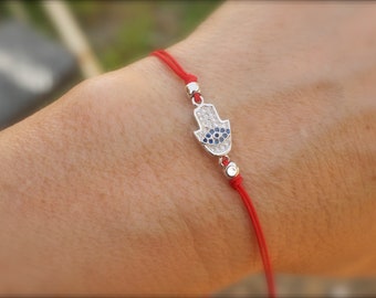 Zilveren cz hamsa hand armband - Zirkonia armband met blue evil eye - blauwe kwaad - verstelbare armband - oogbescherming