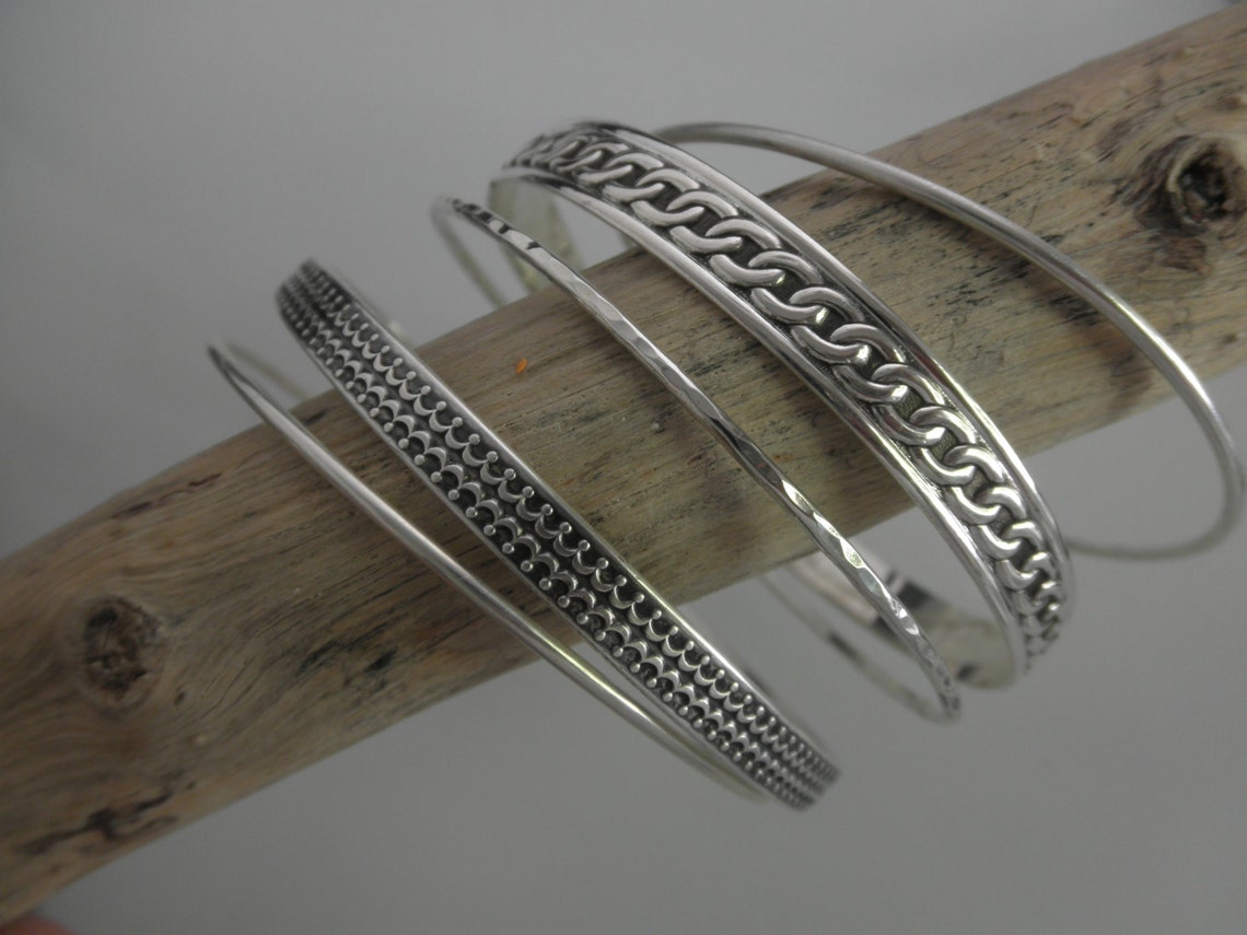 Set of 5 Sterling Silver Bangle Bracelets Etsy