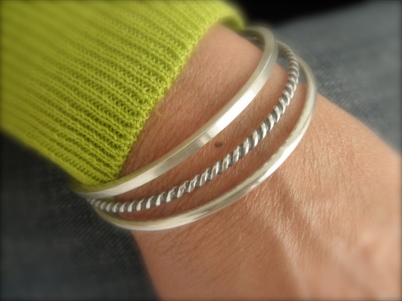 Set of 3 Sterling silver bangle bracelets image 1