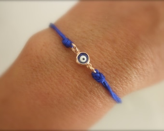 rose gold blue evil eye bracelet  - choose cord color