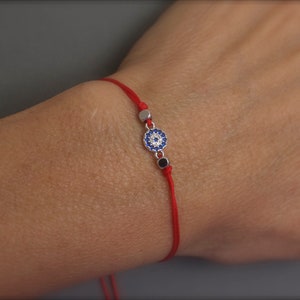 Blue evil eye  bracelet - silver evil eye bracelet - cz eye bracelet -  blue evil eye - adjustable bracelet - protection bracelet