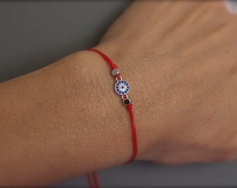 Blue evil eye  bracelet - silver evil eye bracelet - cz eye bracelet -  blue evil eye - adjustable bracelet - protection bracelet