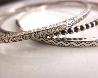 Set of 3 bangles - stacking bracelets - oxidized bangles - solid 925 sterling