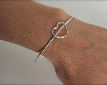heart bangle bracelet - sterling heart bangle bracelet - 925 solid sterling silver - valentines gift