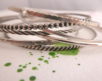 Set of 7 bangles - stacking bracelets - oxidized bangles - solid 925 sterling - semanario