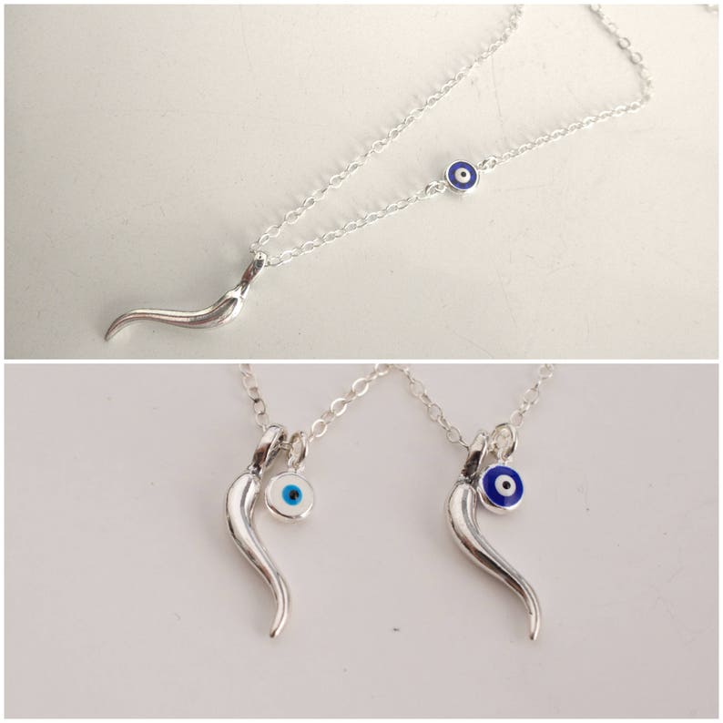 Italian Horn and Evil Eye Necklace 925 Sterling Silver Etsy