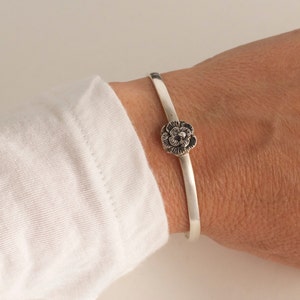 Sterling Silver Flower Cuff Bracelet: Handmade 925 Silver