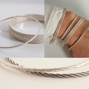 Set of 7 Twisted Sterling Silver Bangle Bracelets: Handmade Semanario
