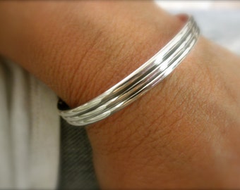 Sterling silver cuff bracelet striped pattern - solid 925 sterling silver - sterling cuff - hand forged bracelet -