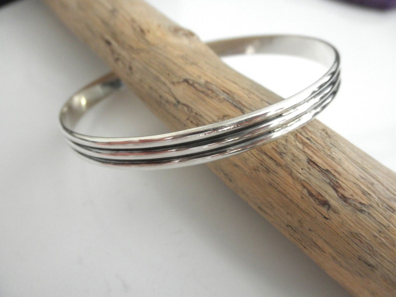 Sterling silver bangle bracelet striped pattern image 1