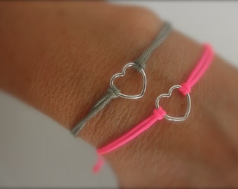 sterling silver valentine heart bracelet  - choose cord color-