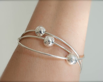 Bangle bracelet flower spinning ball - cut out flowers ball - Handmade sterling silver bangle - 925 solid sterling silver